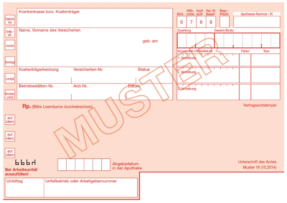 Muster-Formular "Allgemeine Hilfsmittel-Verordnung".