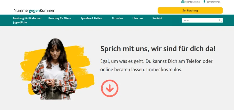 Bild von der Internetseite "Nummer gegen Kummer".