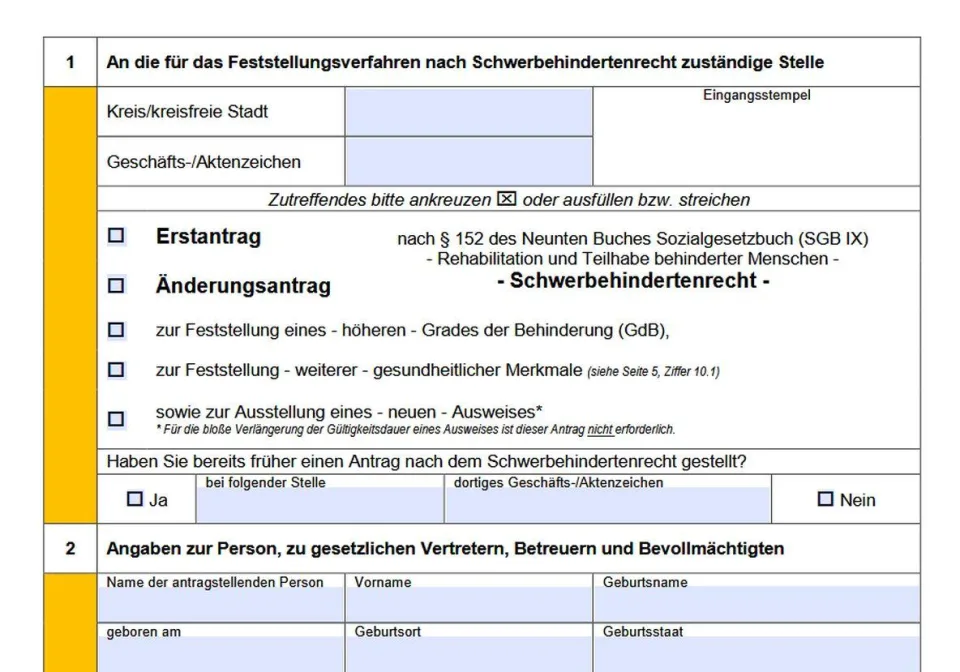 Muster-Antrag zur Feststellung einer Schwerbehinderung in NRW