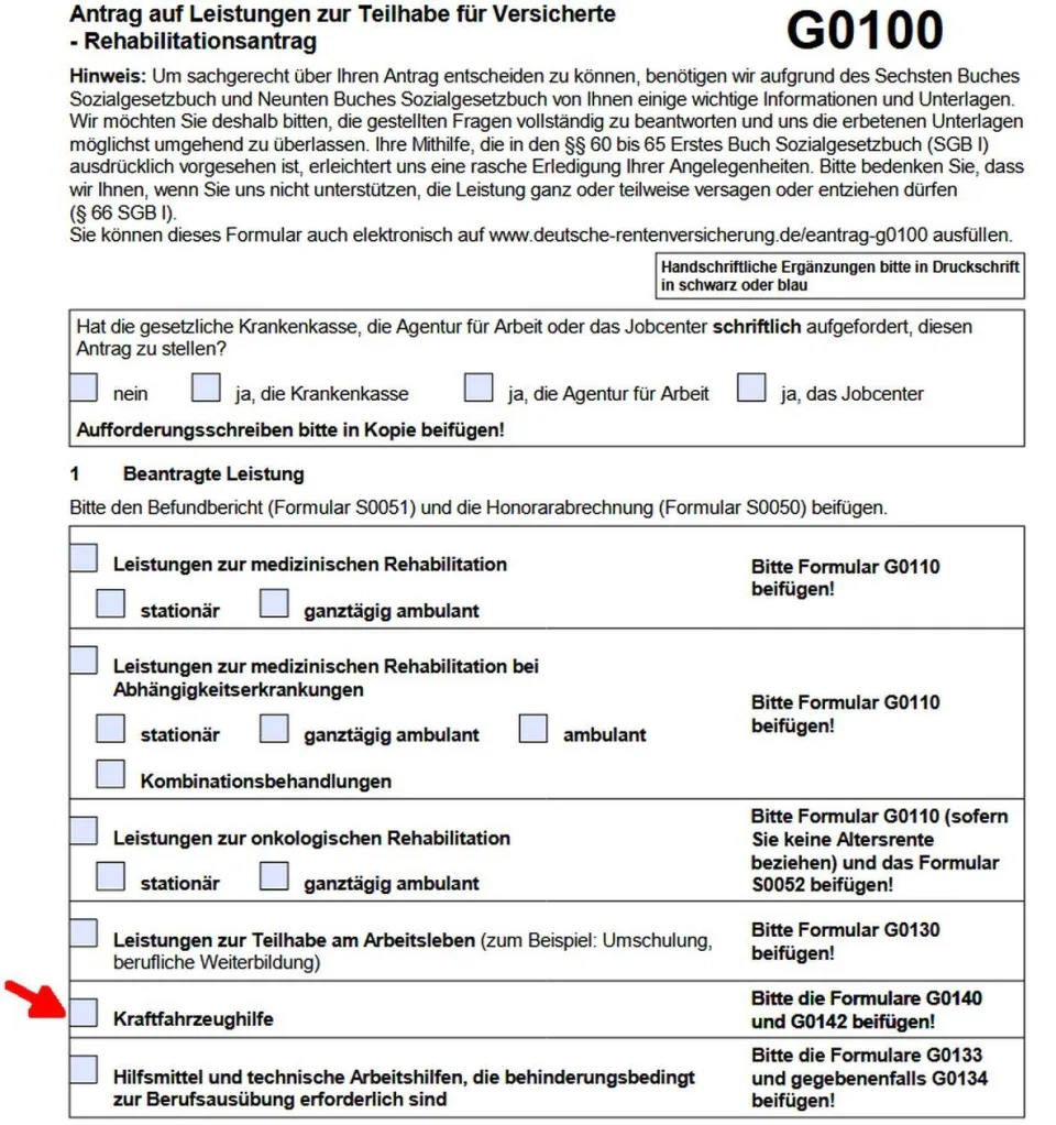Muster-Formular: Antrag auf Leistungen zur Teilhabe