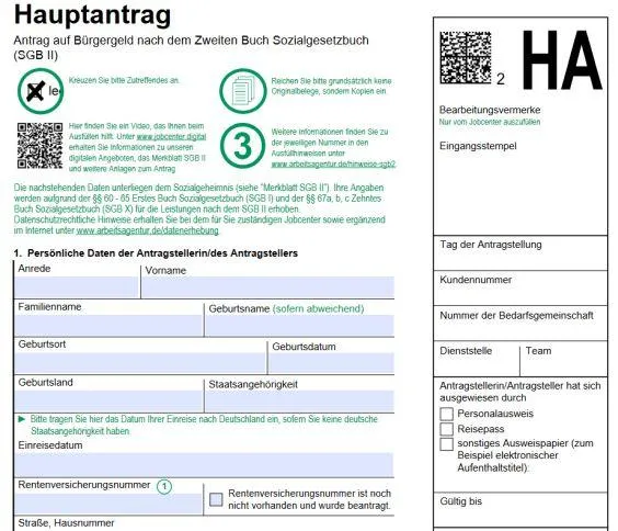 Hauptantrags-Formular Bürgergeld