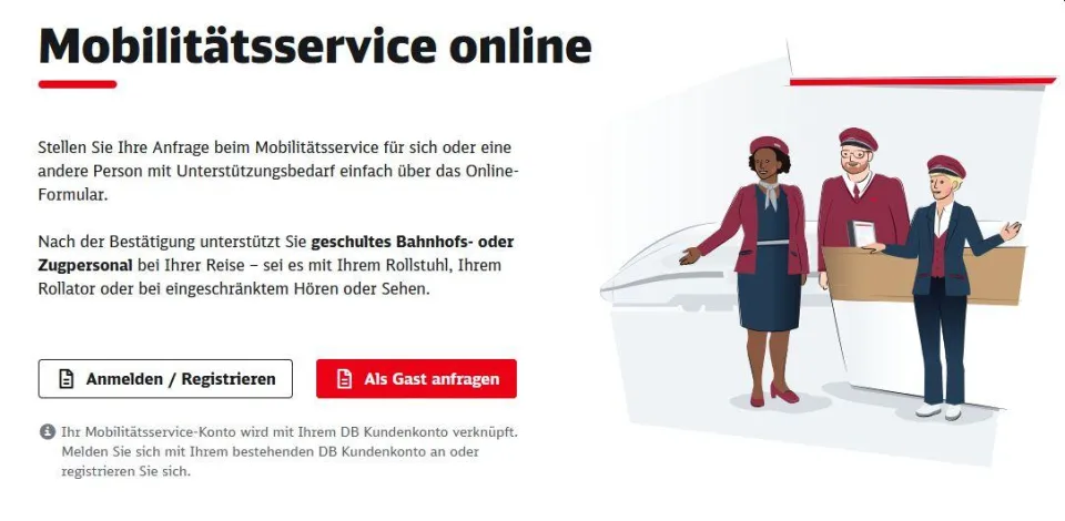 Internetseite des Mobilitätsservice der Deutschen Bahn