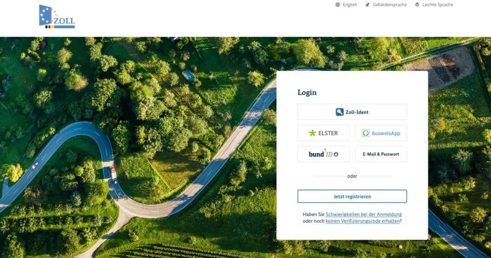 Ansicht Internetseite Online-Zoll-Portal