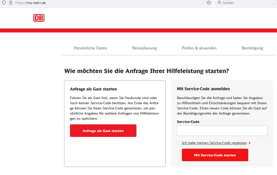 Ein Bild von der Internetseite des Mobilitätsservice der Deutschen Bahn.