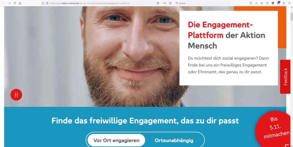 Ein Foto von der Internetseite "Engagement-Plattform" der Aktion Mensch