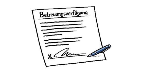 Ein unterschriebenes Blatt, auf dem die Überschrift "Betreuungsverfügung" steht.