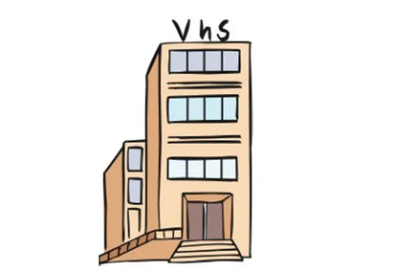 Ein Gebäude, darüber steht VHS.
