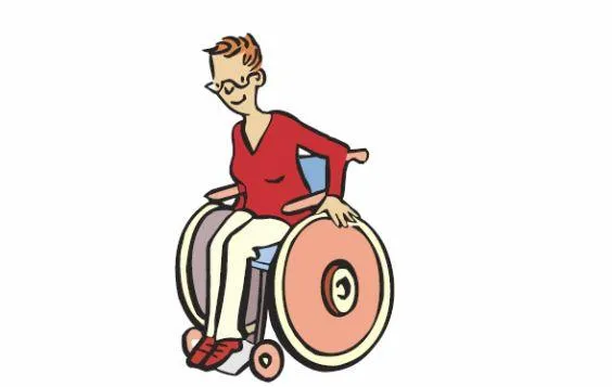 Eine Frau im Rollstuhl.