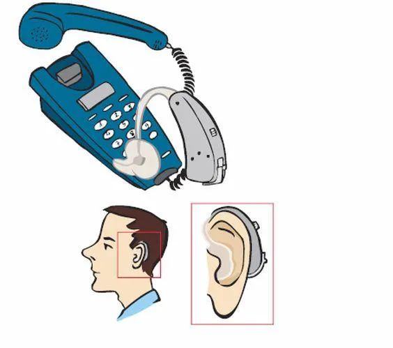Ein Telefon, das mit einem Hörgerät verbunden ist.
