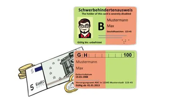 Ein Schwerbehindertenausweis, daneben liegt Geld.