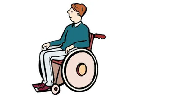 Ein Mann in einem Rollstuhl.