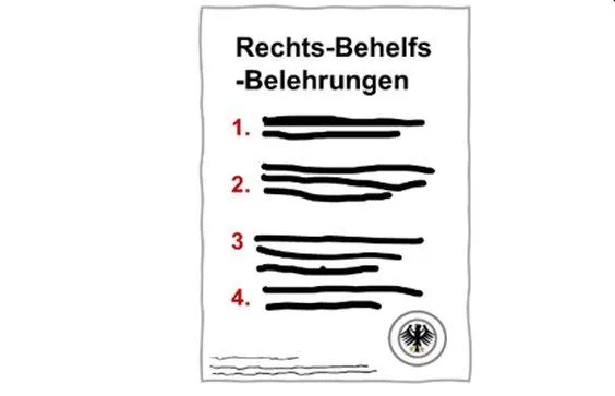 Ein Blatt Papier, auf dem steht: Rechts-Behelf-Belehrung.