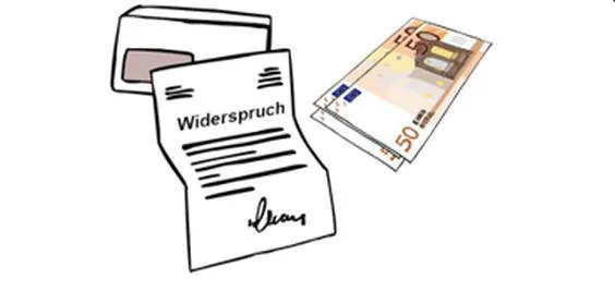 Ein Brief, auf dem Widerspruch steht. Daneben liegen 50-Euro-Scheine.