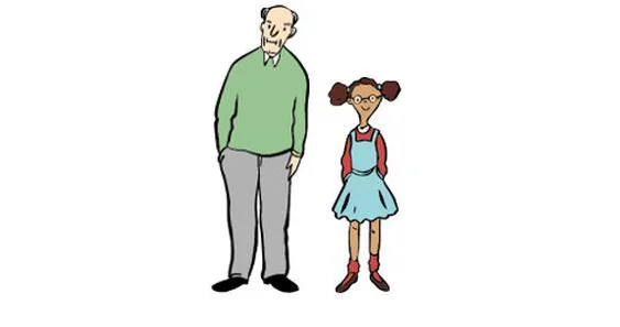 Ein älterer Mann und ein junges Mädchen stehen nebeneinander.