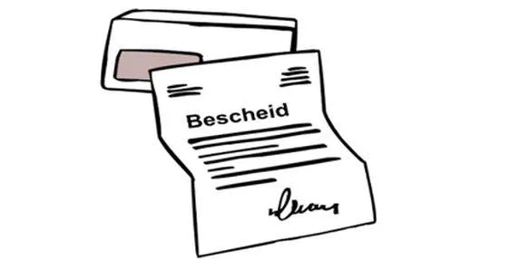 Ein Brief auf dem "Bescheid" steht.