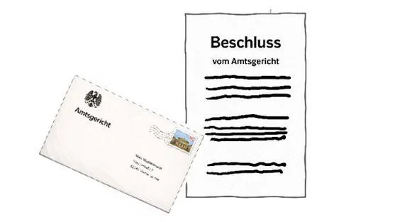 Ein Brief vom Amtsgericht mit einem Beschluss-Schreiben.