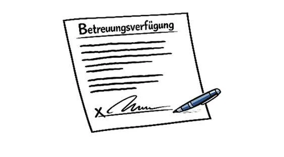 Ein unterschriebenes Blatt, auf dem die Überschrift "Betreuungsverfügung" steht.