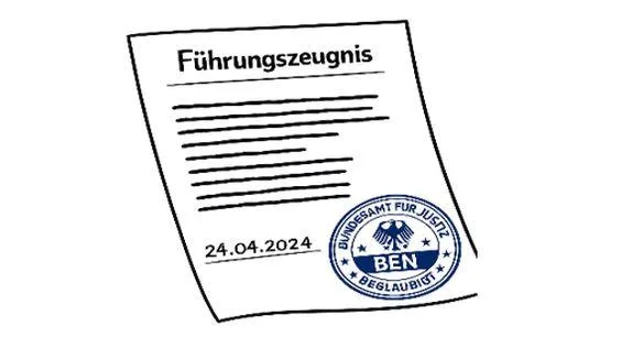 Ein Blatt Papier mit der Überschrift "Führungszeugnis".