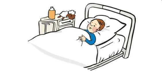 Ein Kind liegt in einem Krankenbett.