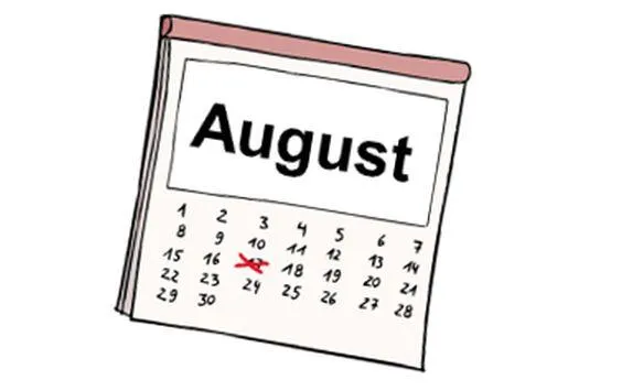 Ein Kalenderblatt, auf dem August steht. Auf der Zahl 17 ist ein rotes Kreuz.
