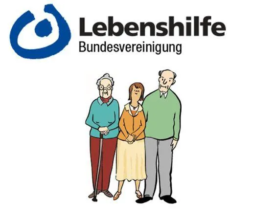 Das Logo der Lebenshilfe, darunter ein älteres Paar und eine jüngere Frau.