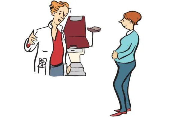 Eine Ärztin und eine schwangere Frau.