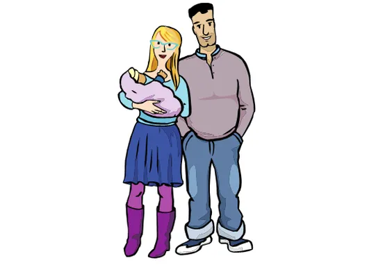 Eltern mit einem Baby im Arm.