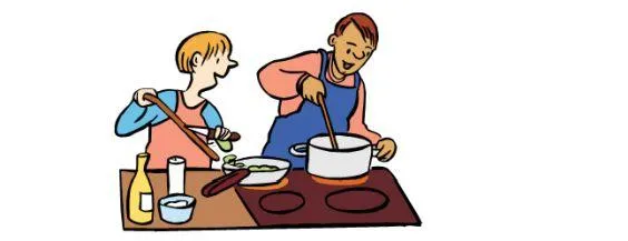 Ein Mann und eine Frau beim Kochen.