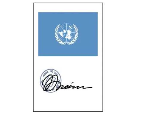 Ein unterzeichnetes Dokument mit dem Logo der UN.