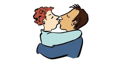 Eine junge Frau und ein junger Mann küssen sich.