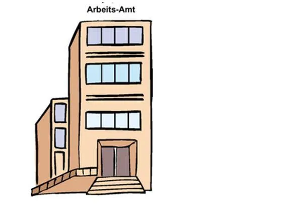 ein Gebäude, darüber steht "Arbeits-Amt"