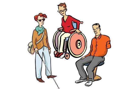 Drei Menschen mit verschiedenen Behinderungen.