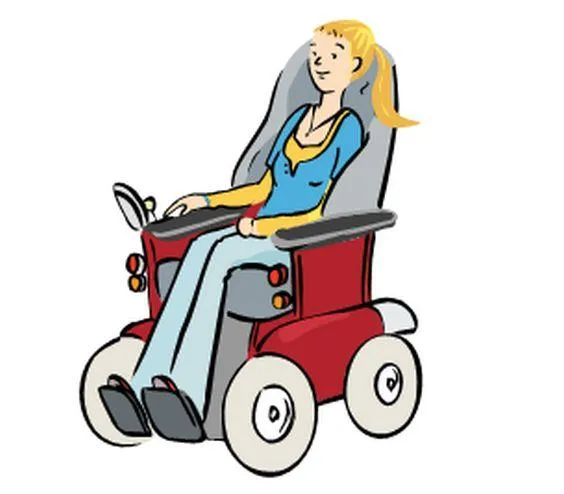 Junge Frau im E-Rollstuhl