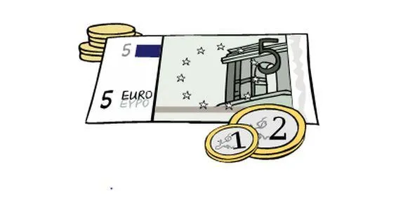 5-Euro-Schein und Euro-Münzen