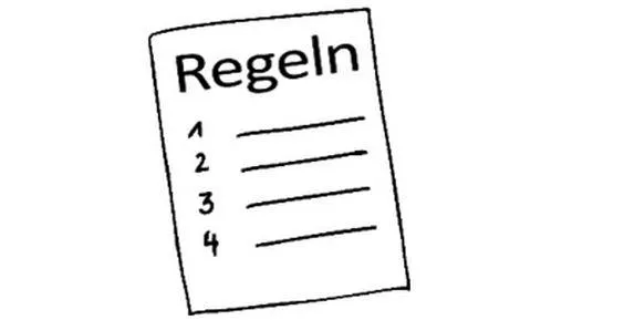 Ein Blatt Papier, darauf steht "Regeln".