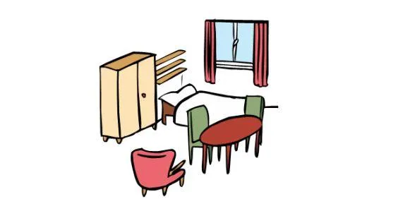 Ein Zimmer mit Möbeln.