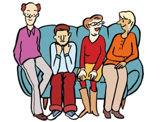 Mehrere Personen sitzen auf einem Sofa.